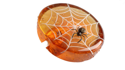 A spider web lollipop for Halloween night with transparent background PNG 