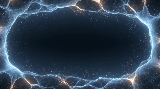 Electric energy frame with glowing blue plasma border, abstract background featuring dynamic light, futuristic science and technology concept