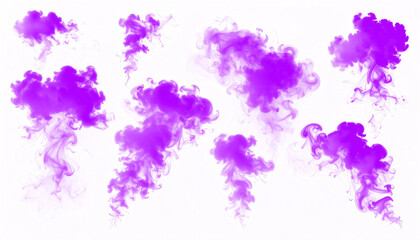 PNG of purple smoke forming a cartoon cloud with rounded puffs, ideal for digital designs, creative projects, and backgrounds requiring fun, whimsical, and transparent smoke effects.