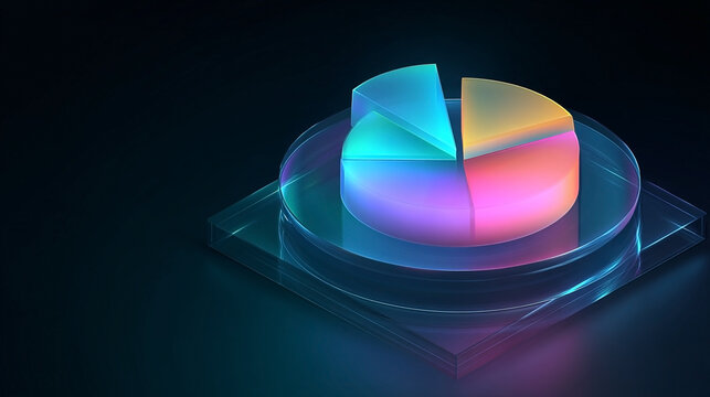 Illuminated pie chart, data visualization on transparent geometric layers