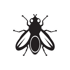 Black Color Fruit Fly Silhouette Vector Illustration, Solid White Background.