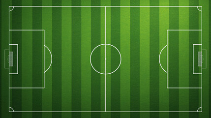 Top-down view of a detailed football field design with a lush green surface and clear markings. The composition emphasizes the essential features of the playing area
