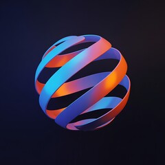 Abstract 3D Sphere with Spiraling Ribbons and Gradient Color Scheme