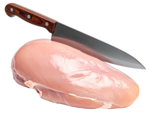 Fresh Raw Chicken Breast and Knife Cut Out on Transparent Background