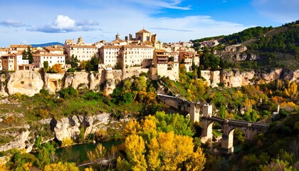 Obraz premium Enchanting panorama of the historic city of Cuenca atop rugged cliffs