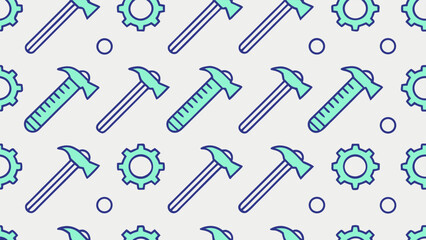 Seamless pattern of engineering and repair tools with network icons for technical support and system development concepts