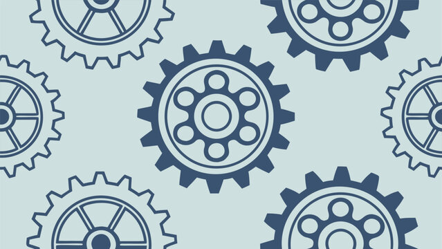 Seamless pattern of retro technology icons with gears and emblems for gaming and creative industry concepts