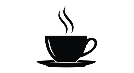 Enjoy a steaming cup of coffee or tea with this classic minimalist black and white vector icon