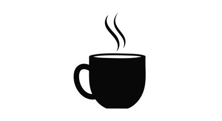 Savor a warm drink, a simple black coffee cup silhouette steaming for a cozy break, relaxation time