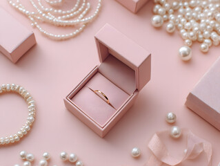 Assortment of pearl jewelry and a ring box