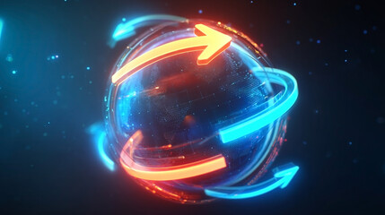 Global exchange representation with arrows circulating around a digital earth