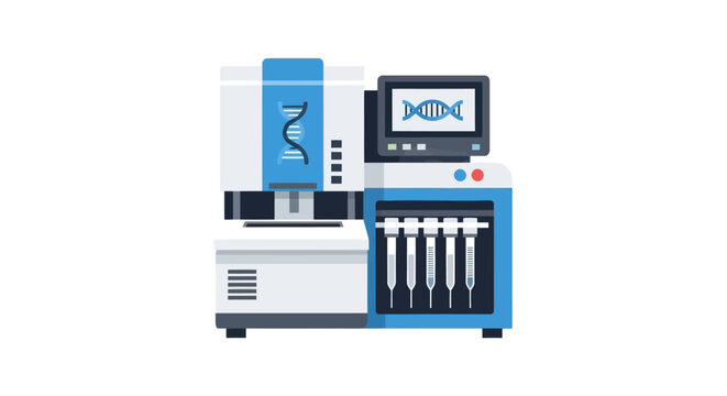 DNA Sequencing Machine with Display Screen and Sample Tubes.