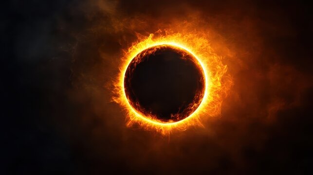 Fiery eclipse with sun’s glowing edges creating dramatic corona.