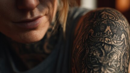 Obraz premium Close-up Tattoo Design on a Person's Arm