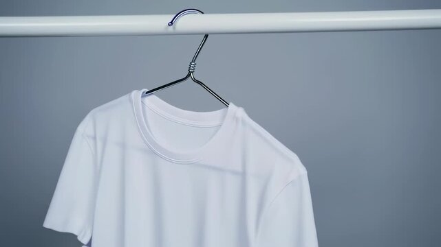 White Tshirt on hanger with empty, clean, and apparel concept.