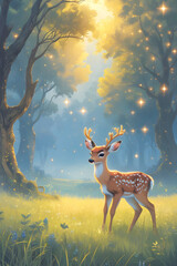Enchanted Deer in a Magical Glowing Forest