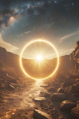 Mystical Glowing Portal in Starry Canyon