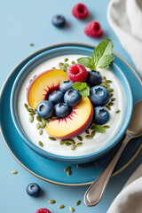 Healthy Yogurt Bowl with Blueberries and Peaches