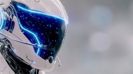Futuristic robot with blue illumination, technological of artificial intelligence