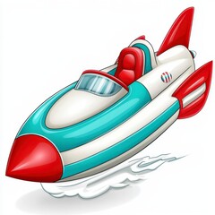 Retro Red and Teal Rocket Ship Illustration