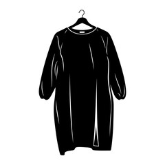 Black dress silhouette on a hanger isolated on white background