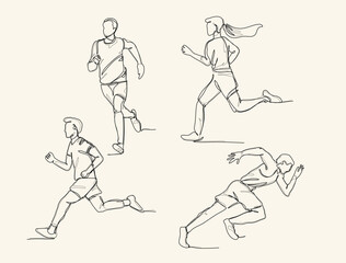 continuous one line art drawing. Running exercise concept