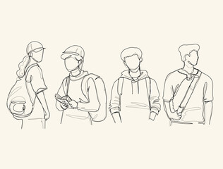 continuous one line art drawing. Sad in problem, anxiety and stress,  Mental health disorder, depression, tired.