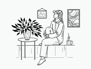 continuous one line art drawing. Sad in problem, anxiety and stress,  Mental health disorder, depression, tired.