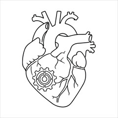 Fototapeta premium Illustration of mechanical heart with gear isolated on white background, representing love and technology