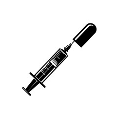 Medical syringe with cap silhouette isolated on white background