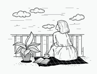 continuous one line art drawing. Sad in problem, anxiety and stress,  Mental health disorder, depression, tired.