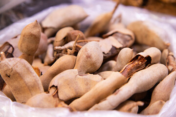 Dried tamarind at a stall in the San Juan market in Mexico City.