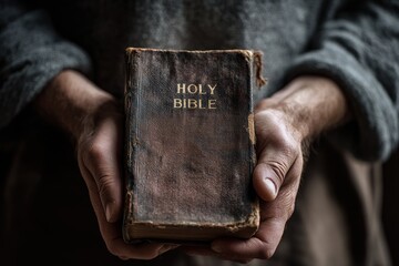 Holy bible held in hands of religious person. Ai Generative