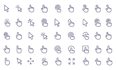 Cursor Icon Set, Hand Pointer Symbol, Mouse Click Arrow, Pixel Finger, Computer Pointer, Touchscreen Selection, UI Design Vector Illustration, Digital Interface Technology, Web Communication Graphic