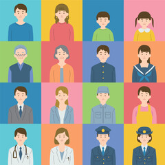 様々な人物の正面イラストセット