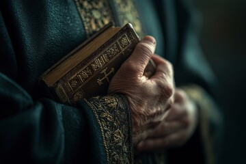 Holy bible held in hands of religious person. Ai Generative