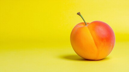 Ripe Plum with Water Droplets on Yellow Background