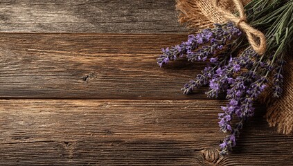 Natural lavender flowers placed on wooden background for text space