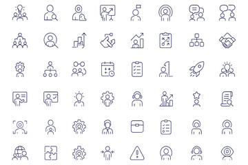 Management and Business Icon Set for Web and Mobile Apps, Line Style, Teamwork, Strategy, Planning, Marketing, Vision, Mission, Corporate Workflow, Project, Vector Illustration, Productivity