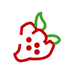 Minimalist fruit icon of a raspberry with leaves, symbolizing healthy food, organic products, or nutrition.
