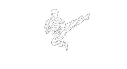 Obraz premium A line art illustration of a martial artist performing a dynamic flying side kick.