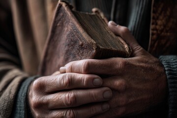 Holy bible held in hands of religious person. Ai Generative