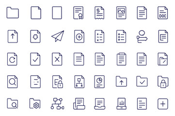 Document Icon Set, Line Style, Editable Stroke Collection of File, Folder, Paper, Certificate, Invoice, Text, Image, Format, Management, Office Tools, Workflow, Data, Digital, Business Icons