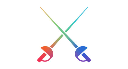 A vibrant graphic of two crossed fencing swords with a colorful rainbow gradient.