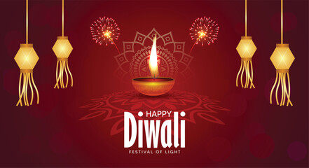 Happy Diwali 2025 celebration with glowing lanterns, diya and sparkling festive lights