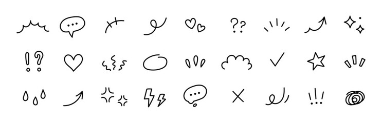 Line icon hand cartoon vector sketch comic arrow drawn angry element. School line icon hand chalk bubble fun pencil effect speech kid design anime mark animation anger emoji sparkle flash emoticon art