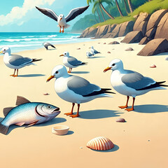 Fototapeta premium seagulls on the beach