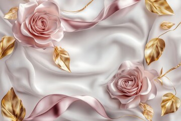 Elegant pink roses on soft silk background for celebrating women s day, mother s day, and weddings