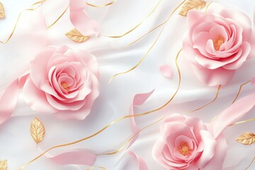 Elegant pink roses on soft silk background for celebrating women s day, mother s day, and weddings