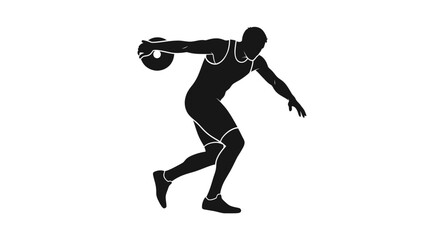 Silhouette of a male athlete throwing a discus in motion.